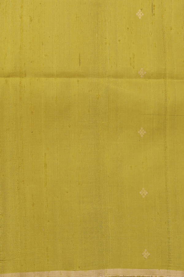 Raw Silk Saree In Dark Green With Zari Buttis