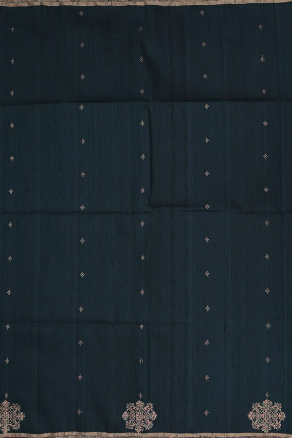 Raw Silk Saree In Dark Green With Zari Buttis