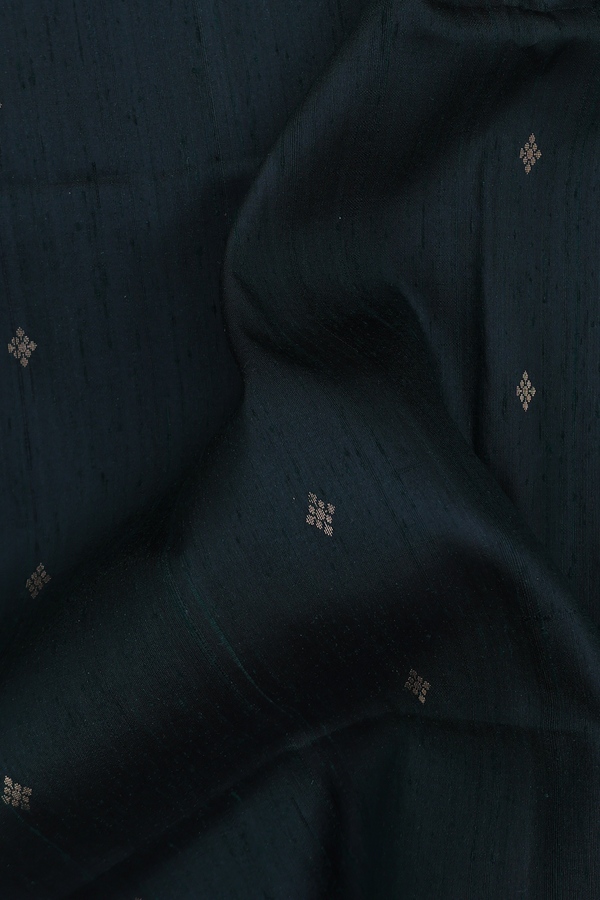 Raw Silk Saree In Dark Green With Zari Buttis