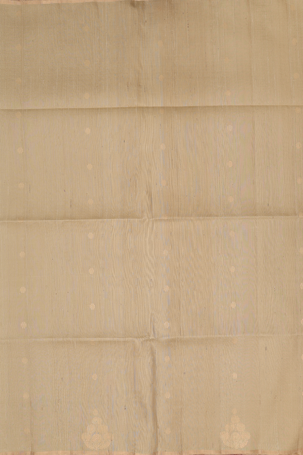 Raw Silk Saree In Khaki With Floral Buttas