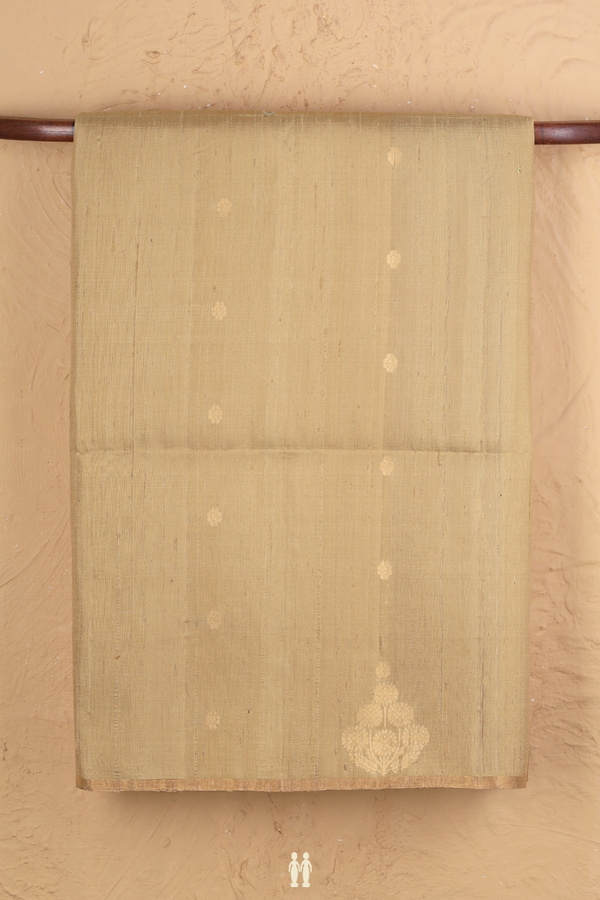 Raw Silk Saree In Khaki With Floral Buttas