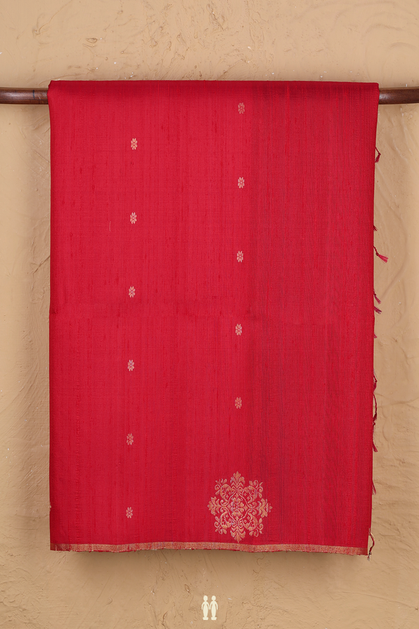 Raw Silk Saree In Scarlet Red With Floral Buttas