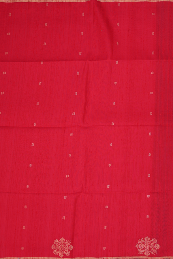 Raw Silk Saree In Scarlet Red With Floral Buttas
