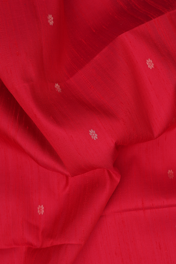 Raw Silk Saree In Scarlet Red With Floral Buttas