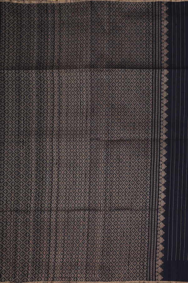 Raw Silk Saree In Black With Stripes Design