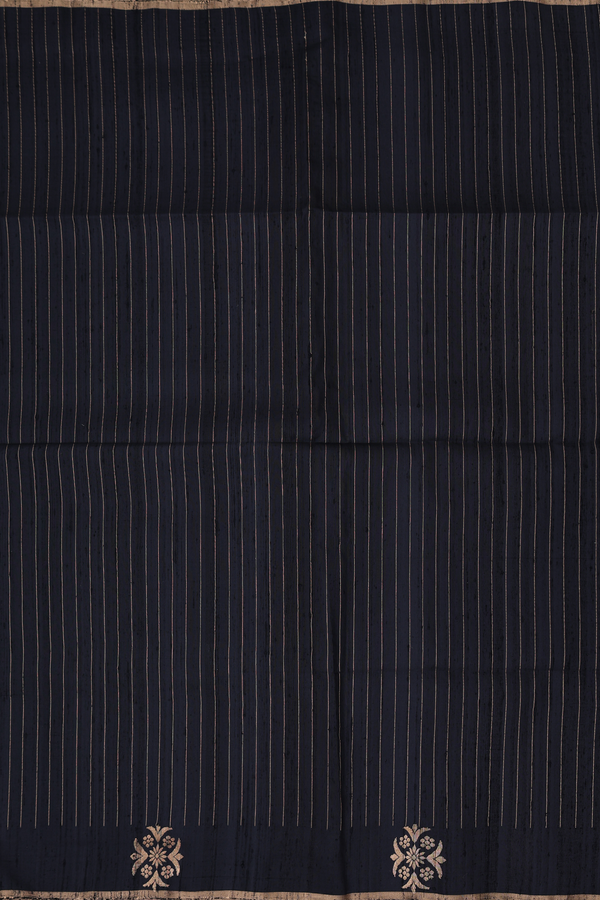 Raw Silk Saree In Black With Stripes Design