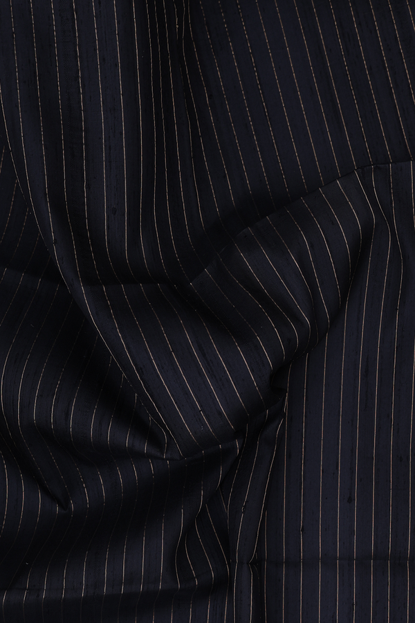 Raw Silk Saree In Black With Stripes Design