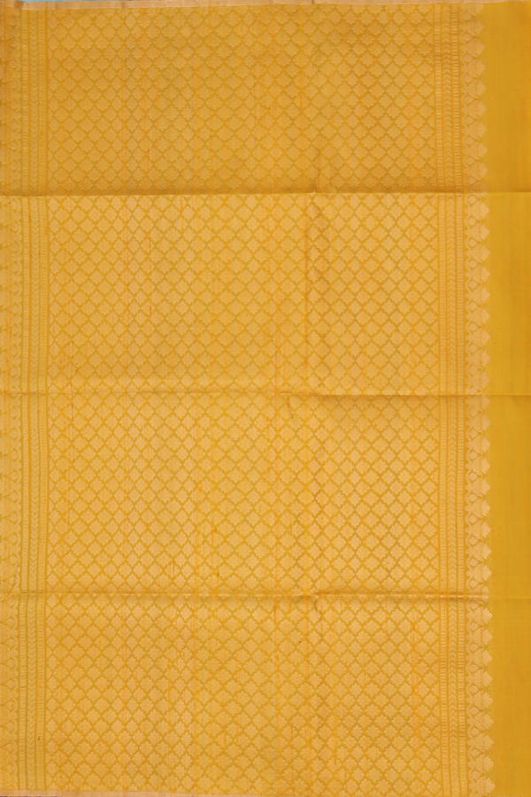 Raw Silk Saree In Mustard Yellow With Floral Buttas