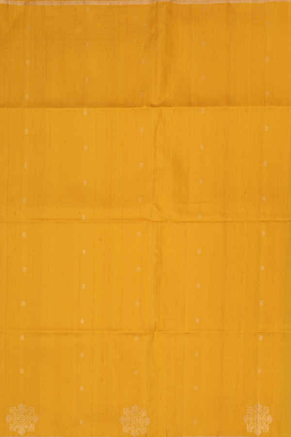 Raw Silk Saree In Mustard Yellow With Floral Buttas
