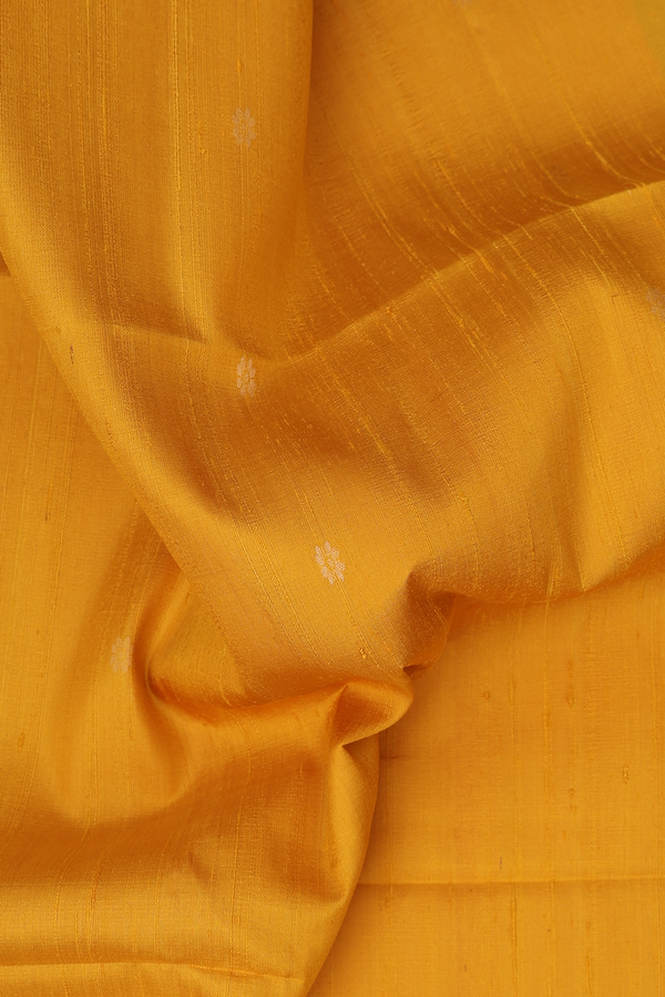 Raw Silk Saree In Mustard Yellow With Floral Buttas