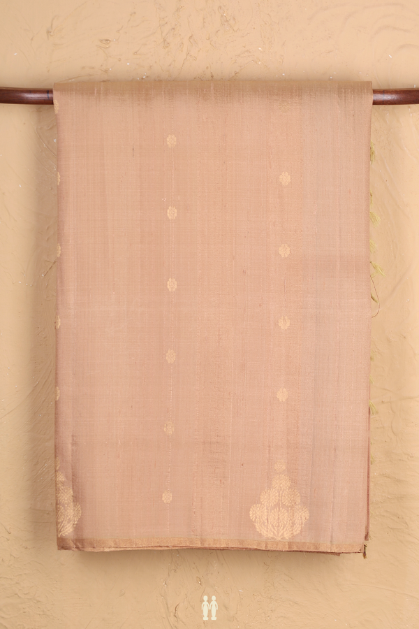 Raw Silk Saree In Sand Brown With Floral Buttas