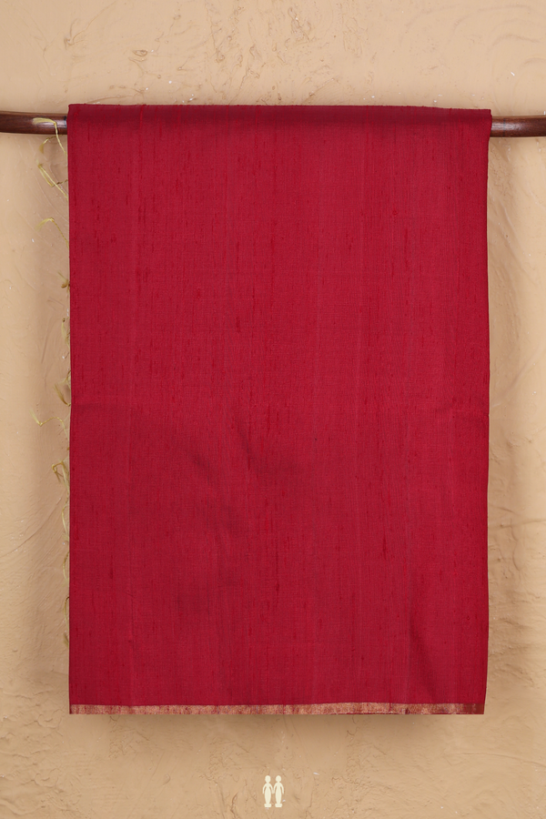 Raw Silk Saree In Plain Red With Contrast Pallu