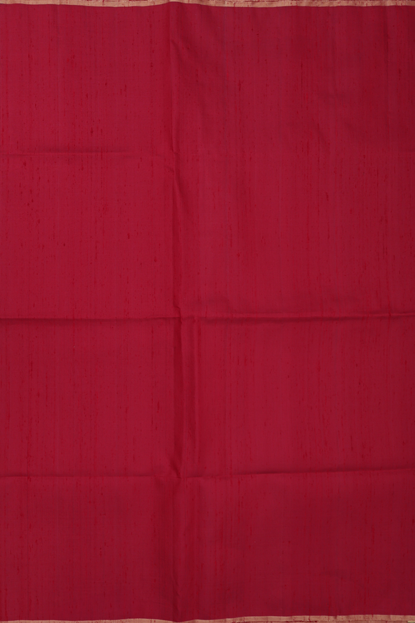 Raw Silk Saree In Plain Red With Contrast Pallu