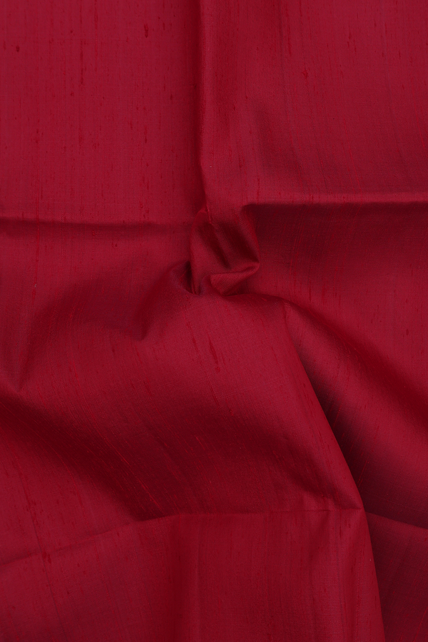 Raw Silk Saree In Plain Red With Contrast Pallu