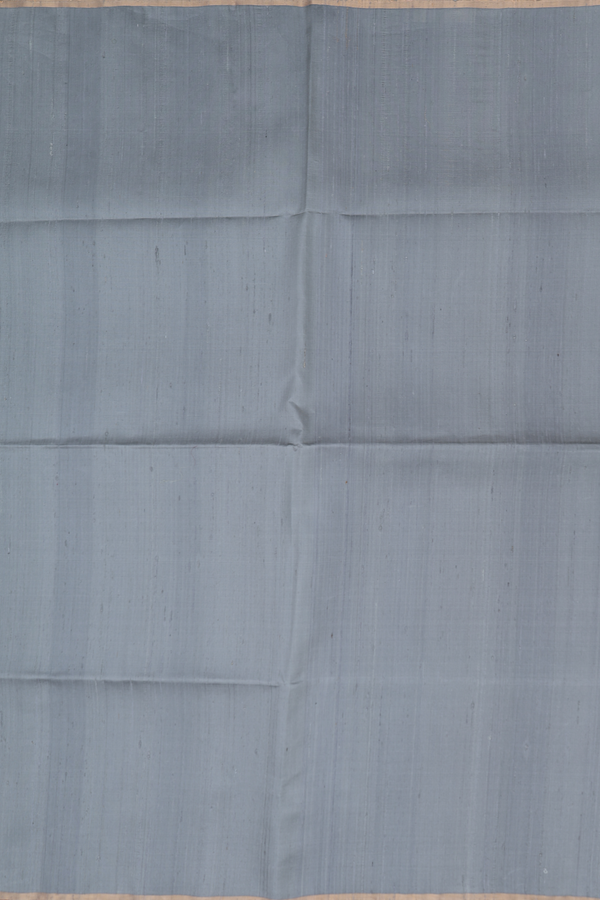 Raw Silk Saree In Greenish Grey With Contrast Pallu
