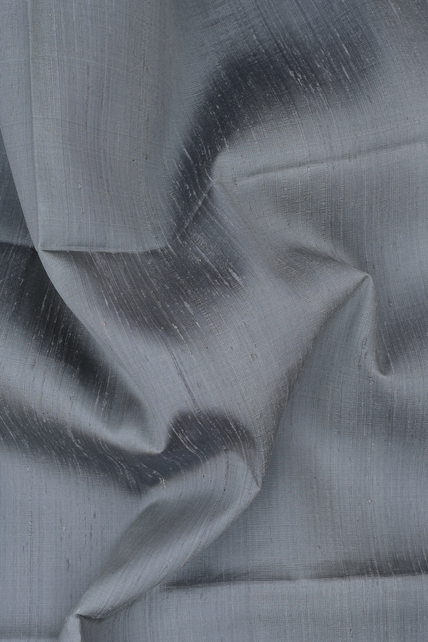 Raw Silk Saree In Greenish Grey With Contrast Pallu