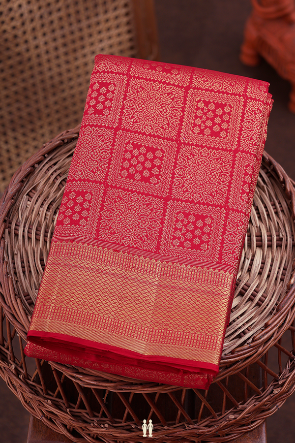 Kanchipuram Silk Saree In Red With Brocade Design