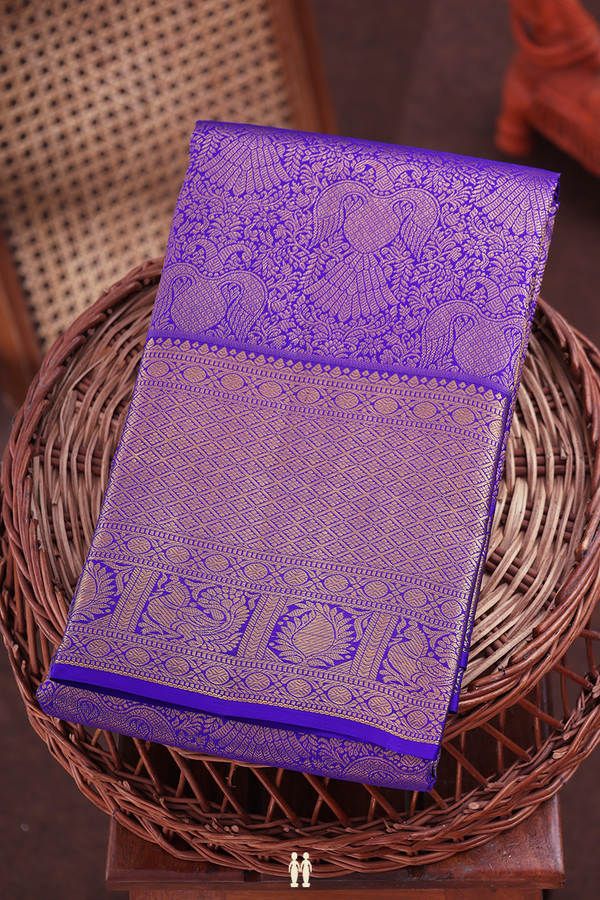 Kanchipuram Silk Saree In Indigo Blue With Brocade Design