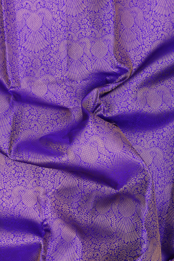 Kanchipuram Silk Saree In Indigo Blue With Brocade Design