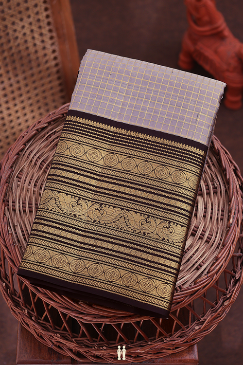 Kanchipuram Silk Saree In Brown With Checks Design