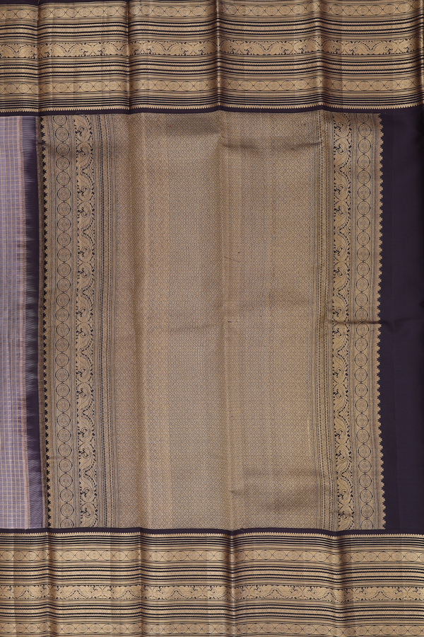Kanchipuram Silk Saree In Brown With Checks Design