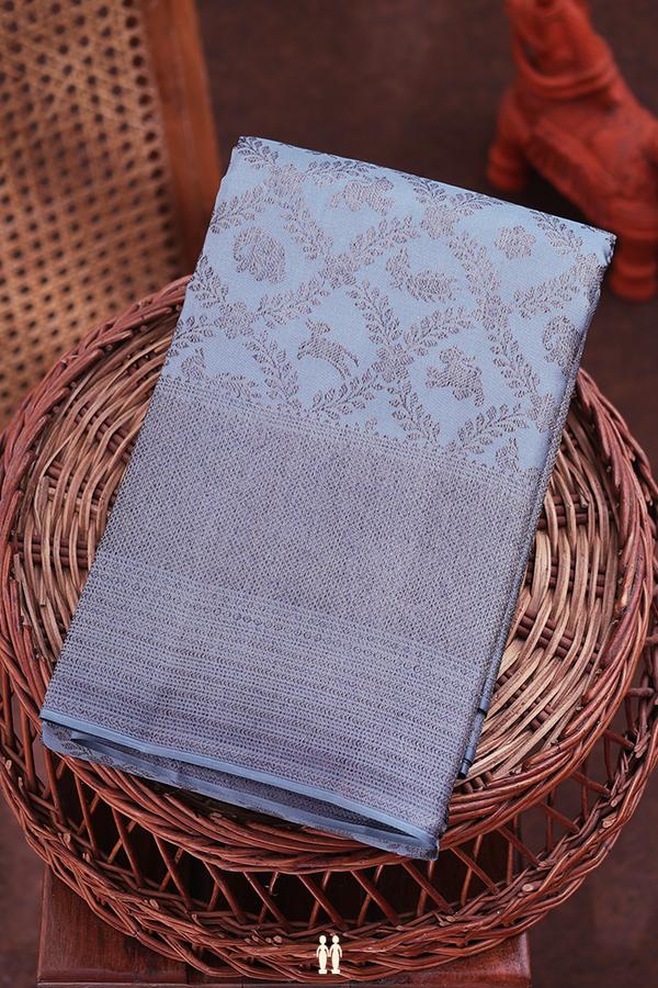 Kanchipuram Silk Saree In Steel Blue With Brocade Design