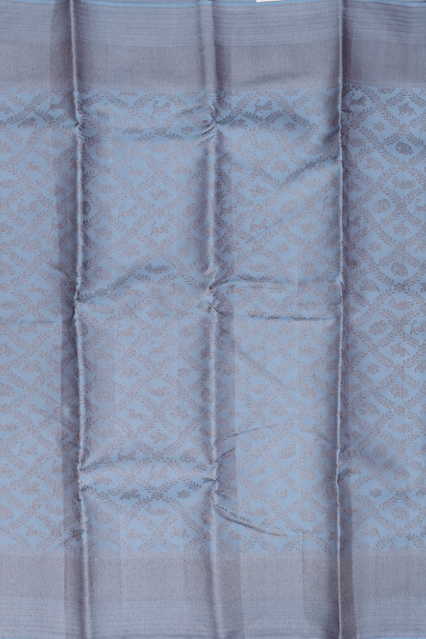 Kanchipuram Silk Saree In Steel Blue With Brocade Design