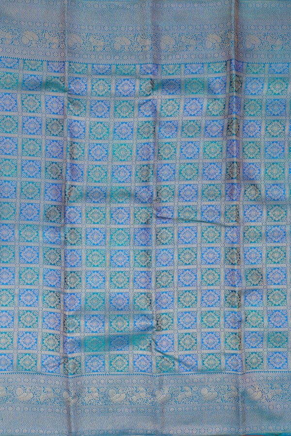 Kanchipuram Silk Saree In Shades Of Blue With Brocade Design