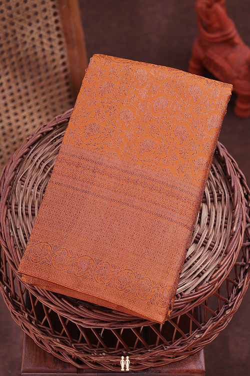 Kanchipuram Silk Saree In Orange With Floral Design