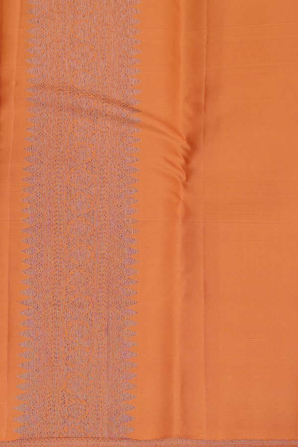 Kanchipuram Silk Saree In Orange With Floral Design