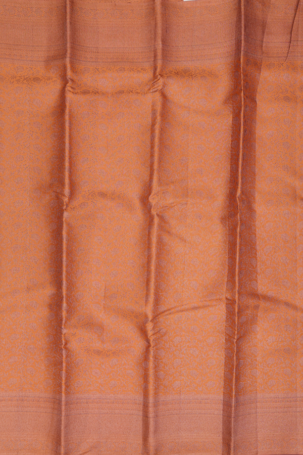 Kanchipuram Silk Saree In Orange With Floral Design