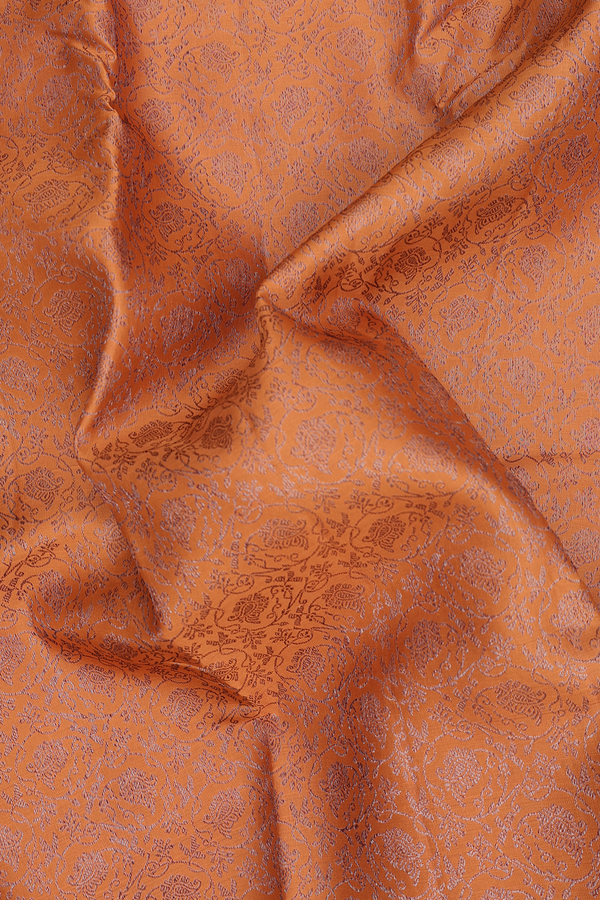Kanchipuram Silk Saree In Orange With Floral Design