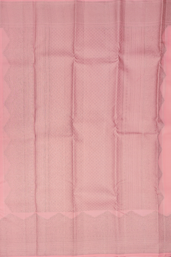 Kanchipuram Silk Saree In Salmon Pink Along Stripes With Buttis