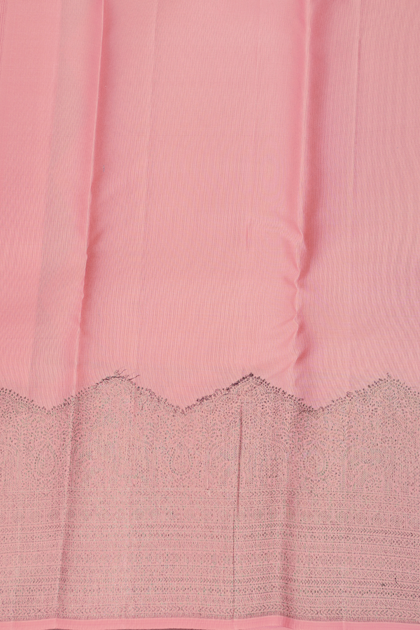 Kanchipuram Silk Saree In Salmon Pink Along Stripes With Buttis