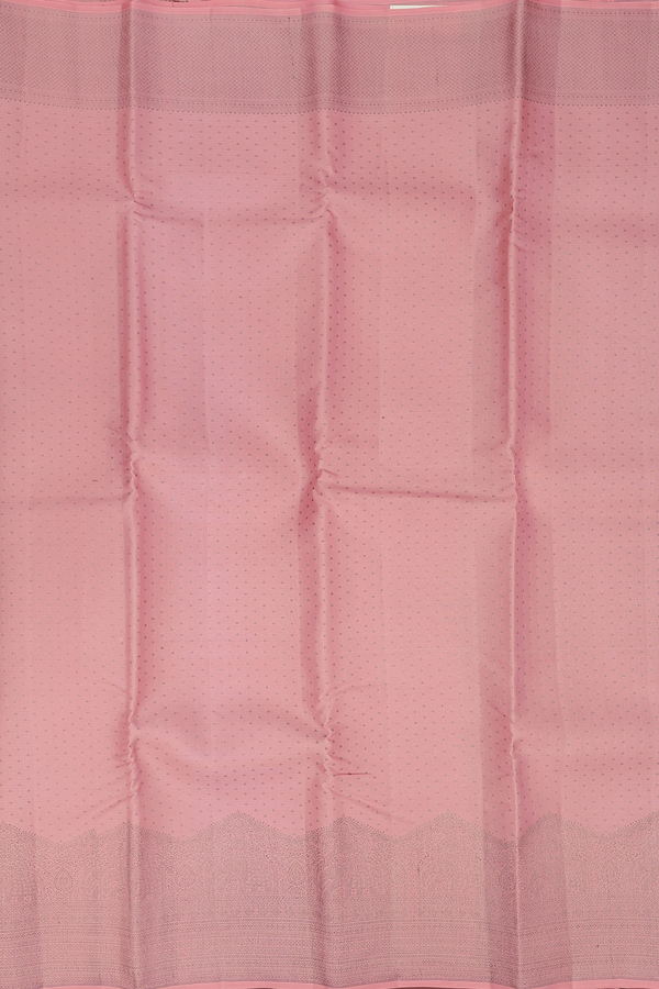 Kanchipuram Silk Saree In Salmon Pink Along Stripes With Buttis