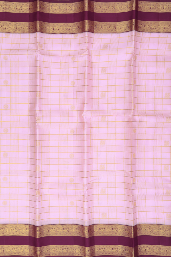 Kanchipuram Silk Saree In Light Pink With Checks Design