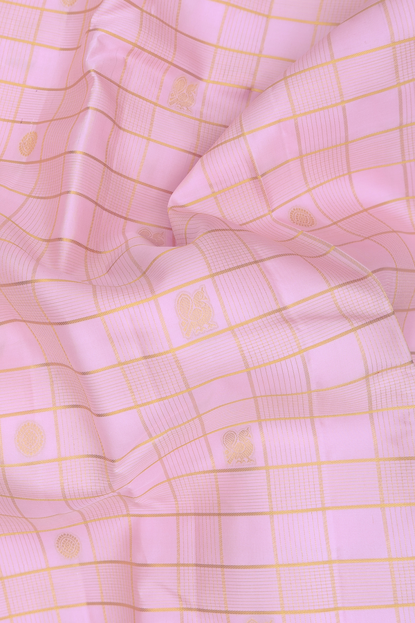 Kanchipuram Silk Saree In Light Pink With Checks Design