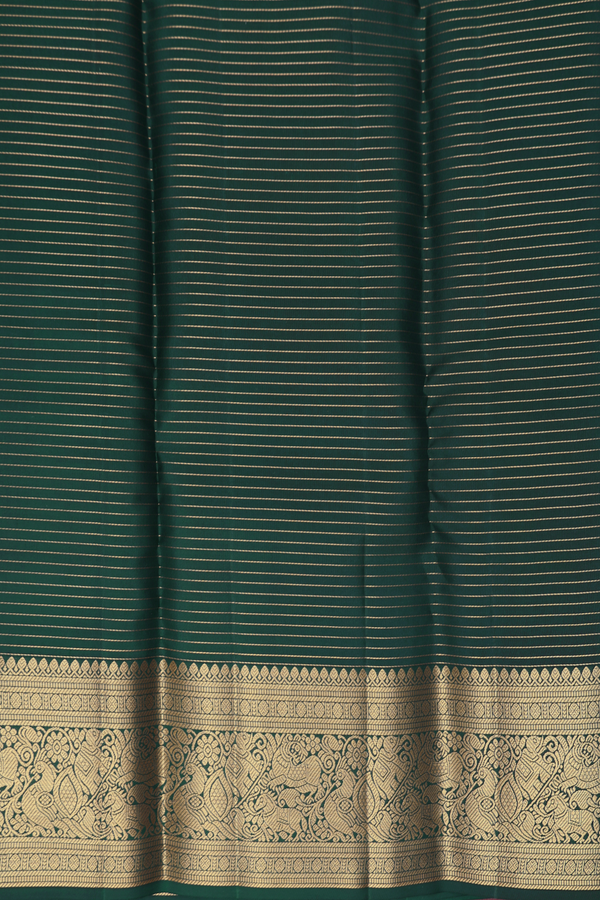 Kanchipuram Silk Saree In Forest Green With Checks Design