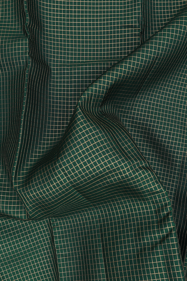 Kanchipuram Silk Saree In Forest Green With Checks Design