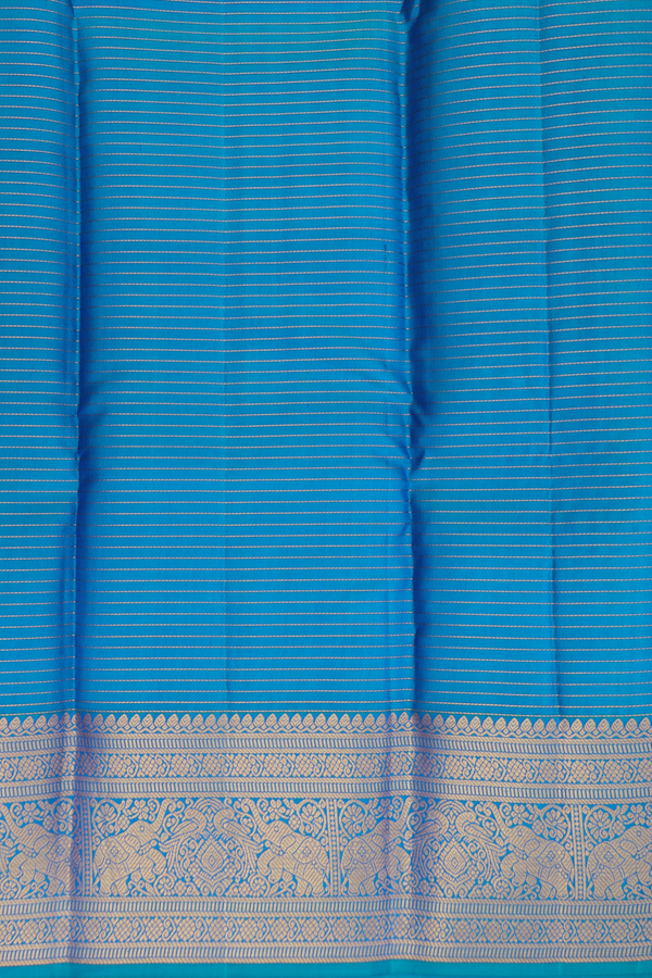 Kanchipuram Silk Saree In Peacock Blue With Checks Design