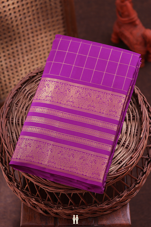 Kanchipuram Silk Saree In Purple Rose With Checks Design
