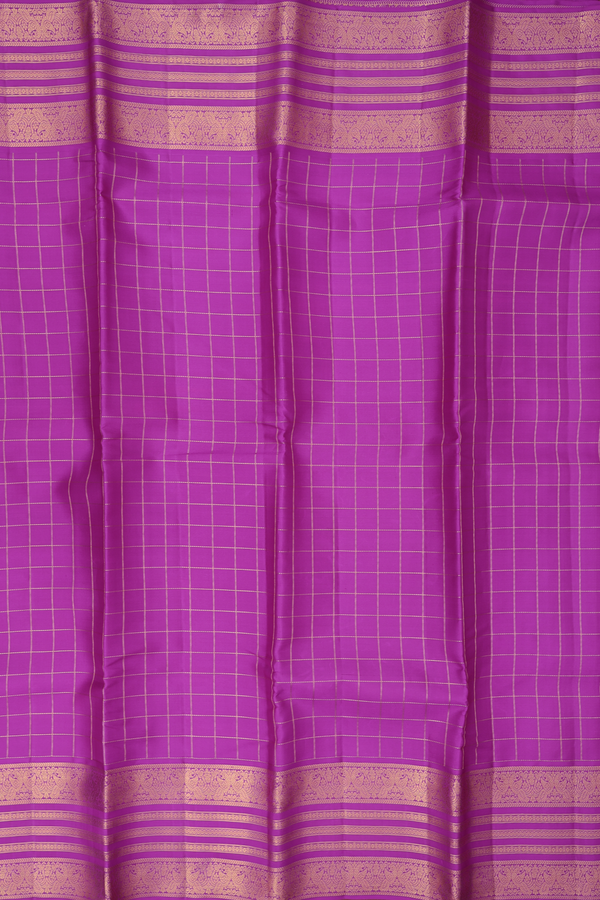 Kanchipuram Silk Saree In Purple Rose With Checks Design