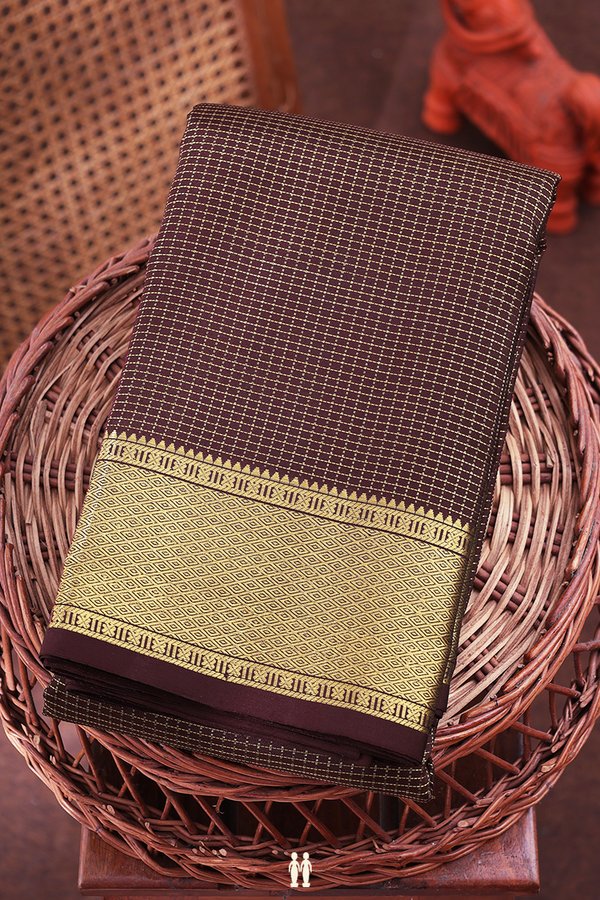 Kanchipuram Silk Saree In Coffee Brown With Checks Design