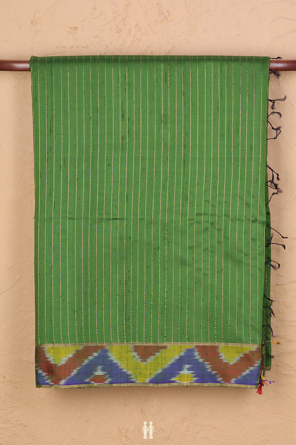 Raw Silk Saree In Fern Green With Stripes Design