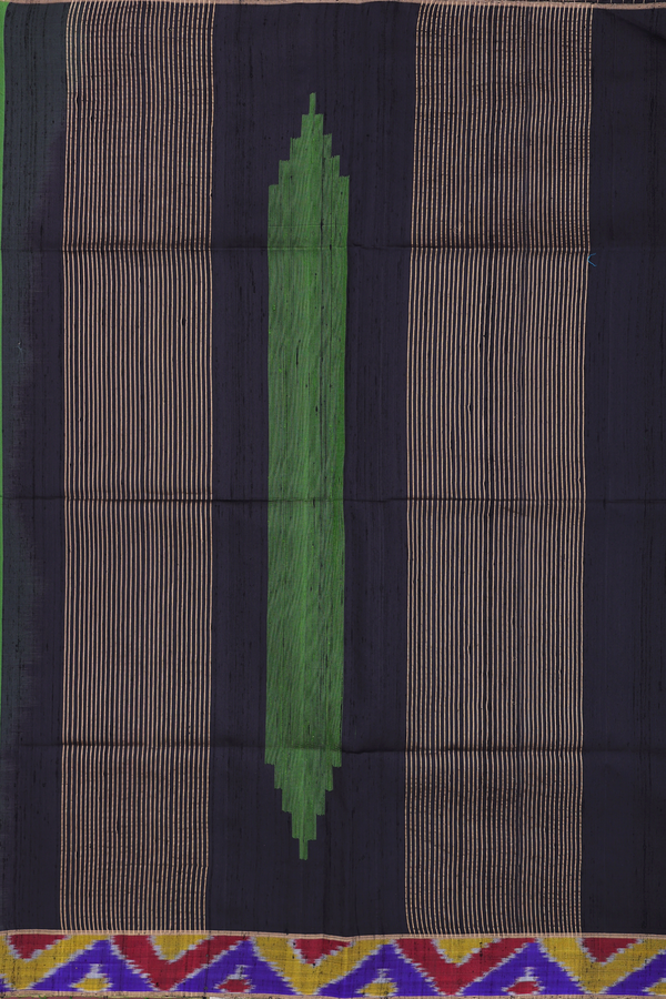 Raw Silk Saree In Fern Green With Stripes Design