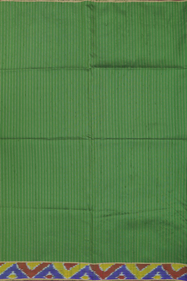 Raw Silk Saree In Fern Green With Stripes Design