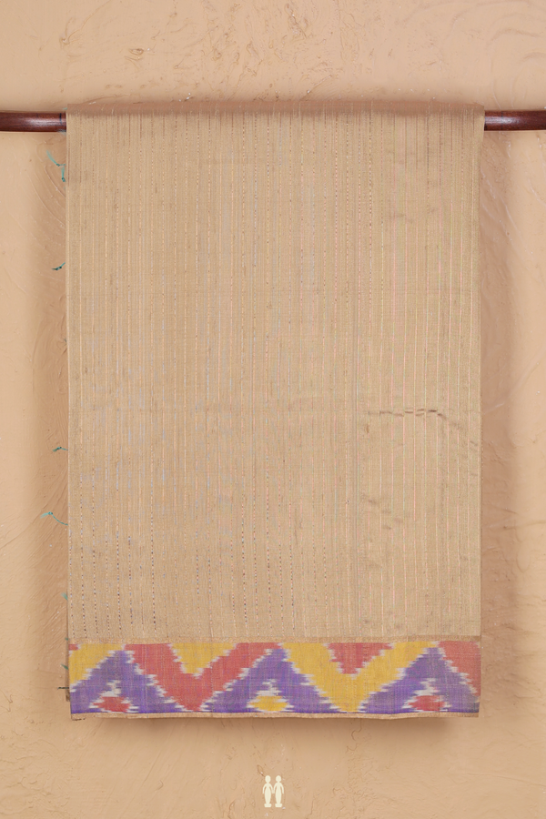 Raw Silk Saree In Tan Brown With Stripes Design