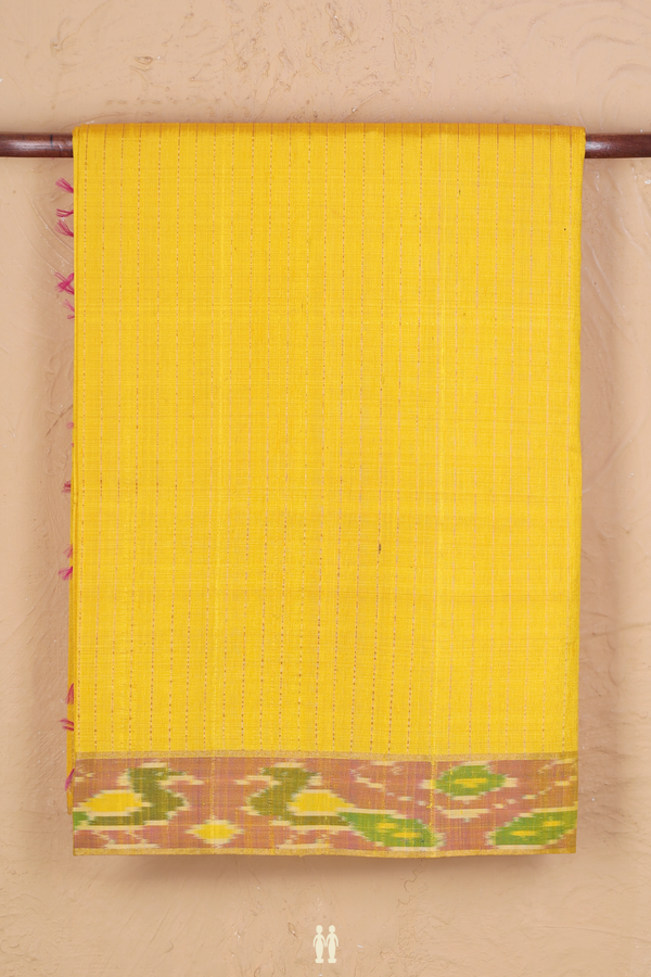 Raw Silk Saree In Yellow With Stripes Design