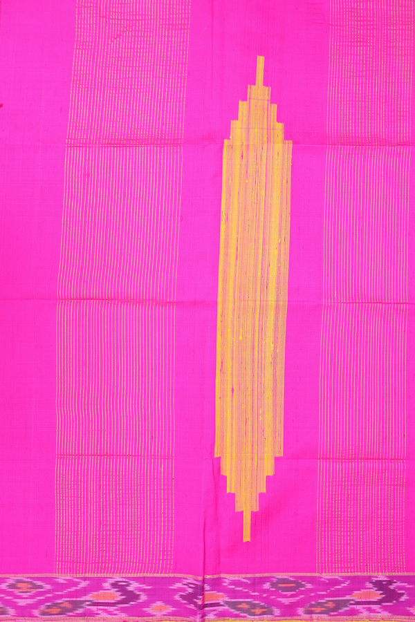 Raw Silk Saree In Yellow With Stripes Design