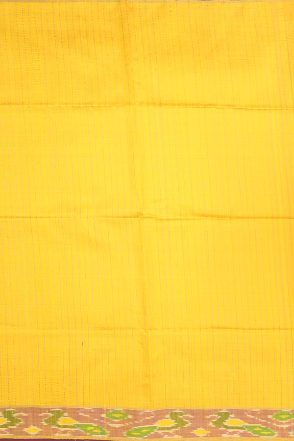Raw Silk Saree In Yellow With Stripes Design